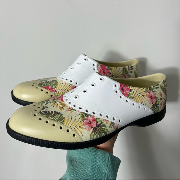biion Shoes - - Biion Spikekess Golf Saddle Shoes Floral Slip On